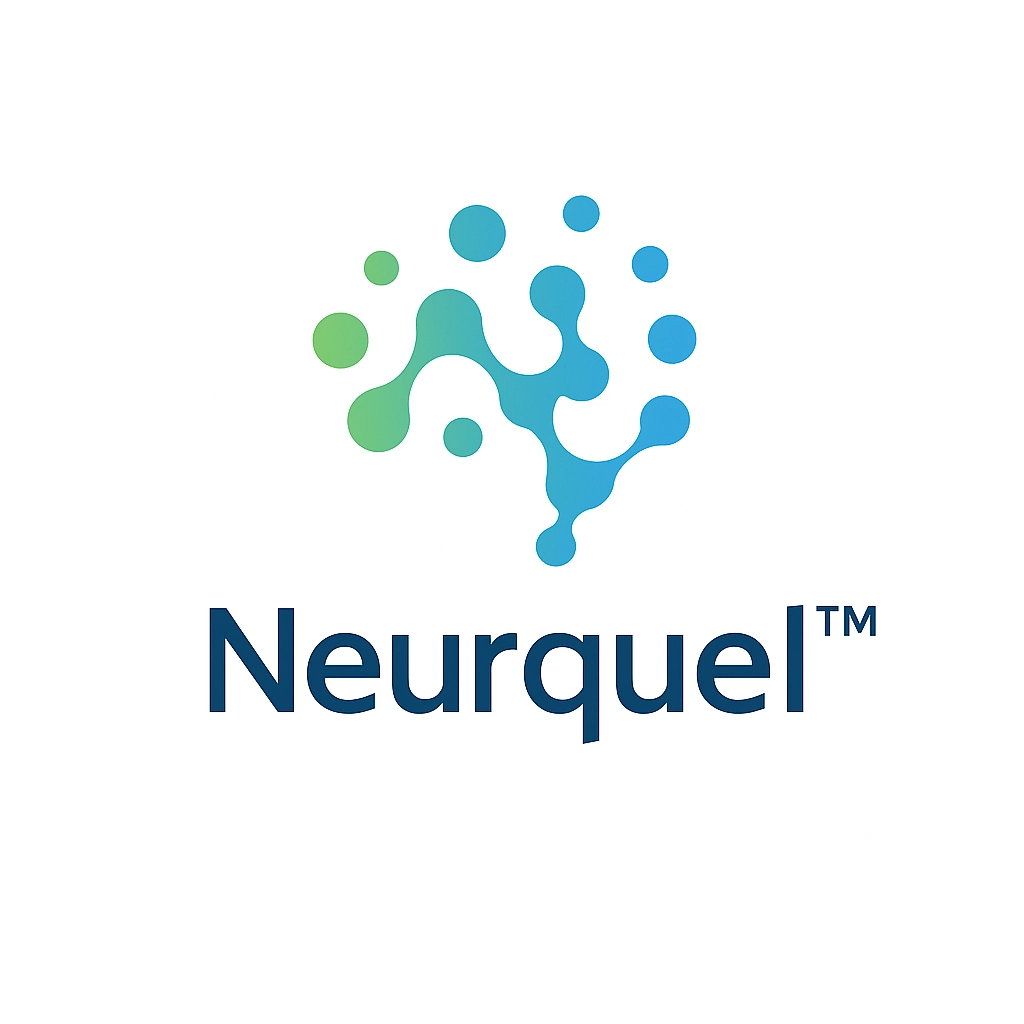 The Neurquel trademark logo featuring the word "Neurquel" in dark blue below an abstract, green and blue, brain-like symbol